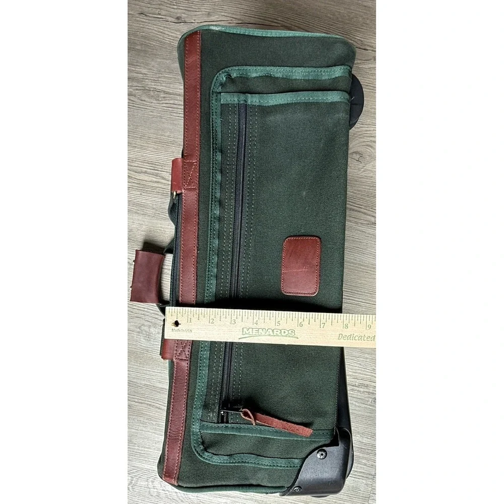 Orvis Vintage Green Canvas & Leather Wheeled Carry-On Duffel Bag 19x13x8